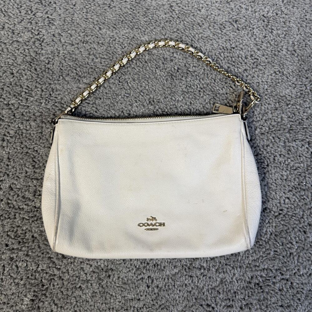 Coach Carrie Cross Body Bag Purse Womens Medium White Leather Chain Zip F22212 - Picture 2 of 12